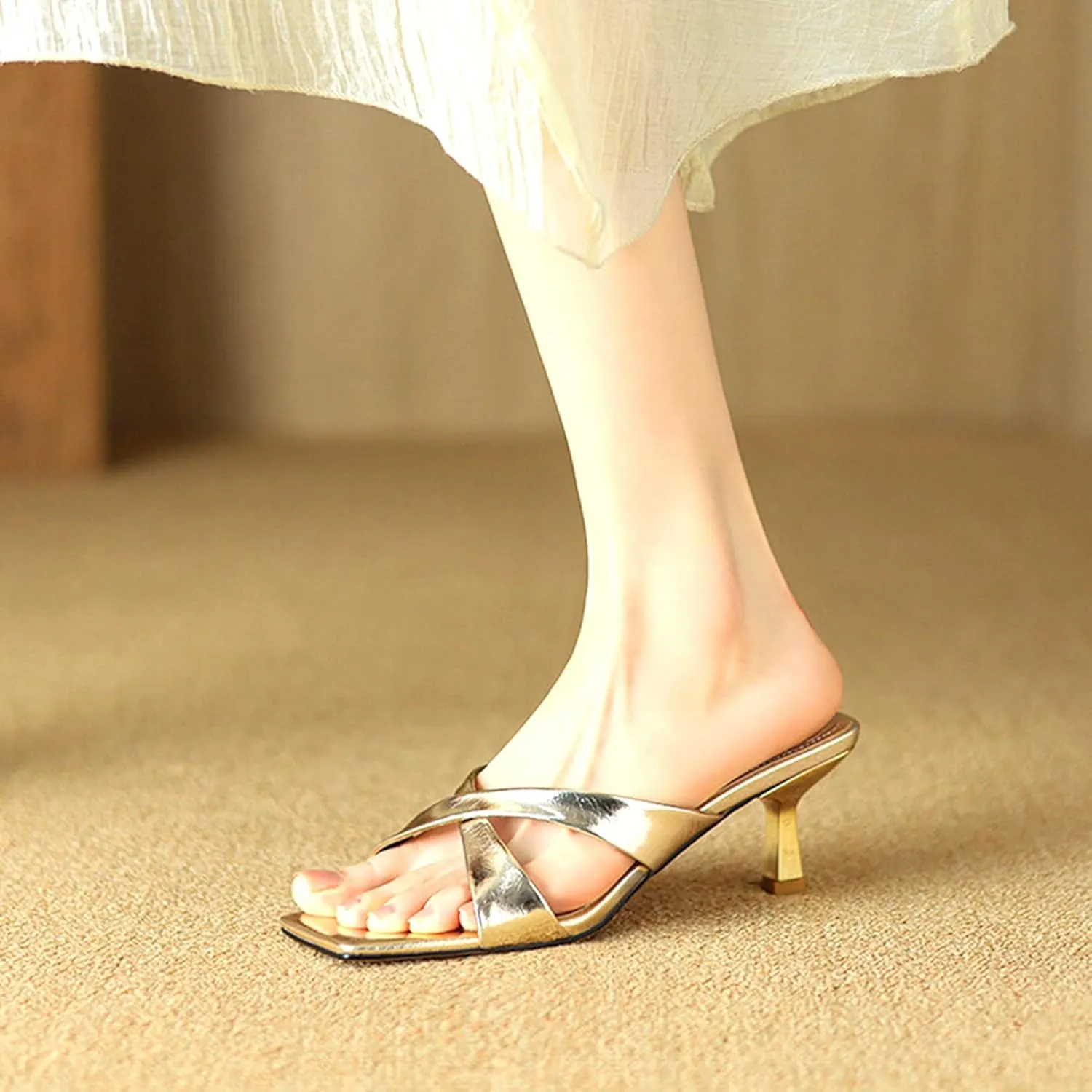 Womens Kitten Heel Thong Sandals Flip Flops Slip on Square Open Toe Slippers Low Stacked High Heels Mules for Party Drees Big Size Shoes