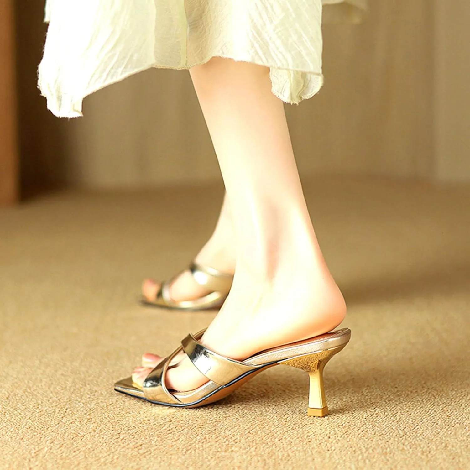 Womens Kitten Heel Thong Sandals Flip Flops Slip on Square Open Toe Slippers Low Stacked High Heels Mules for Party Drees Big Size Shoes