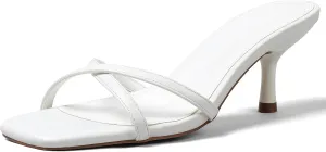 Womens Kitten Heels Open Square Toe Low Heeled Sandals Cross Band Slip on Stiletto Heels Comfort Mules Slides Summer Dress Pumps