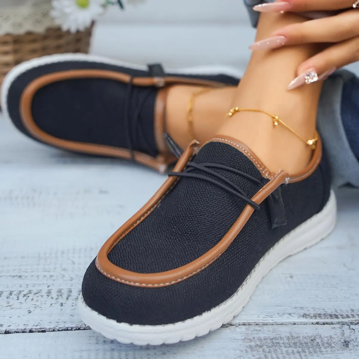Womens Lace-Up Canvas Lightweight Boat Shoes Casual Comfortable Slip on Knit Loafers Outdoor Walking Low Top Wide Deck Shoes