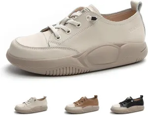 Women's Lace up Platform Increase Height Fashion Sneakers,Retro Low Top Comfort Lightweight Walking Shoes Anti-Slip Thick Soled Leather Running Sneakers