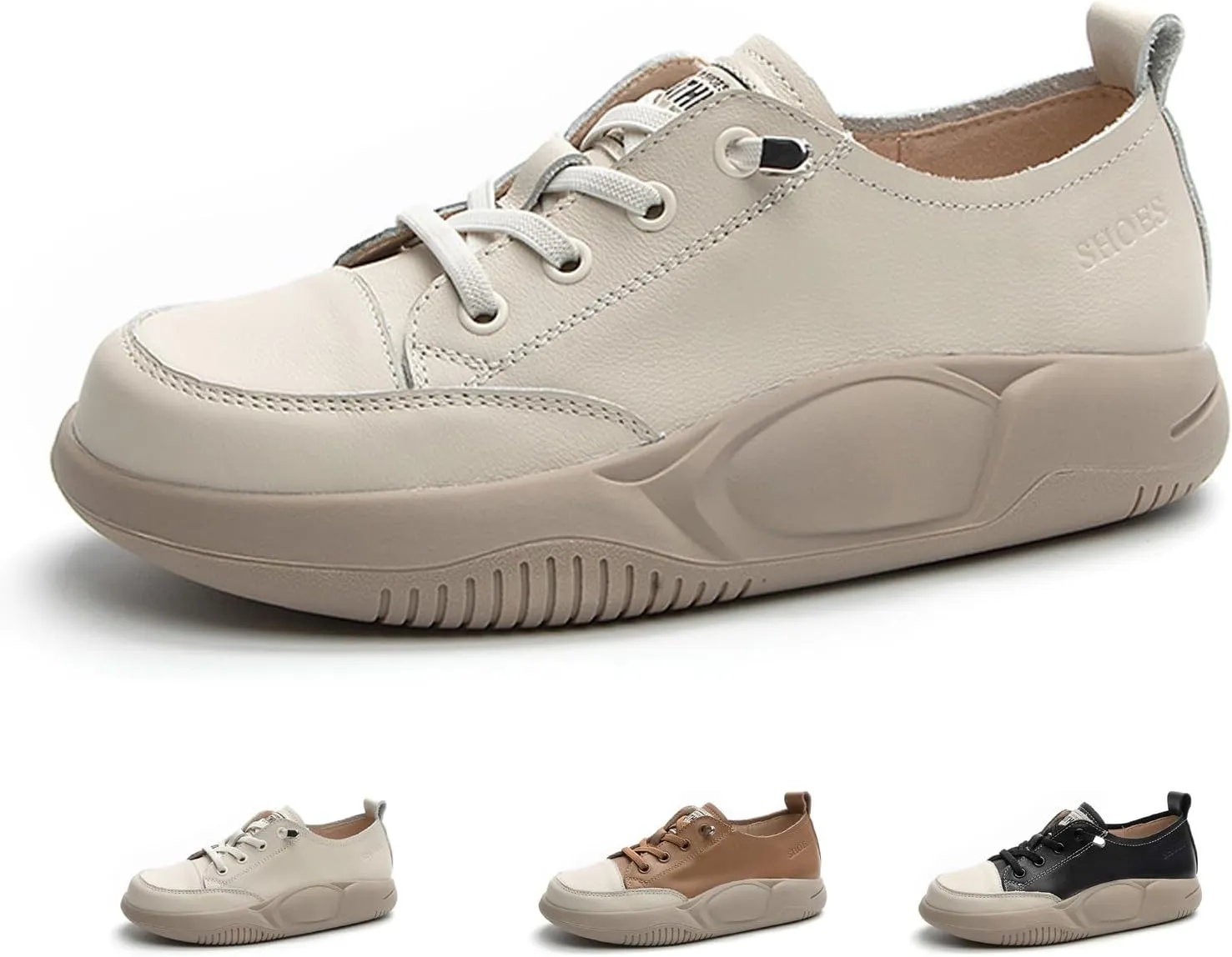 Women's Lace up Platform Increase Height Fashion Sneakers,Retro Low Top Comfort Lightweight Walking Shoes Anti-Slip Thick Soled Leather Running Sneakers