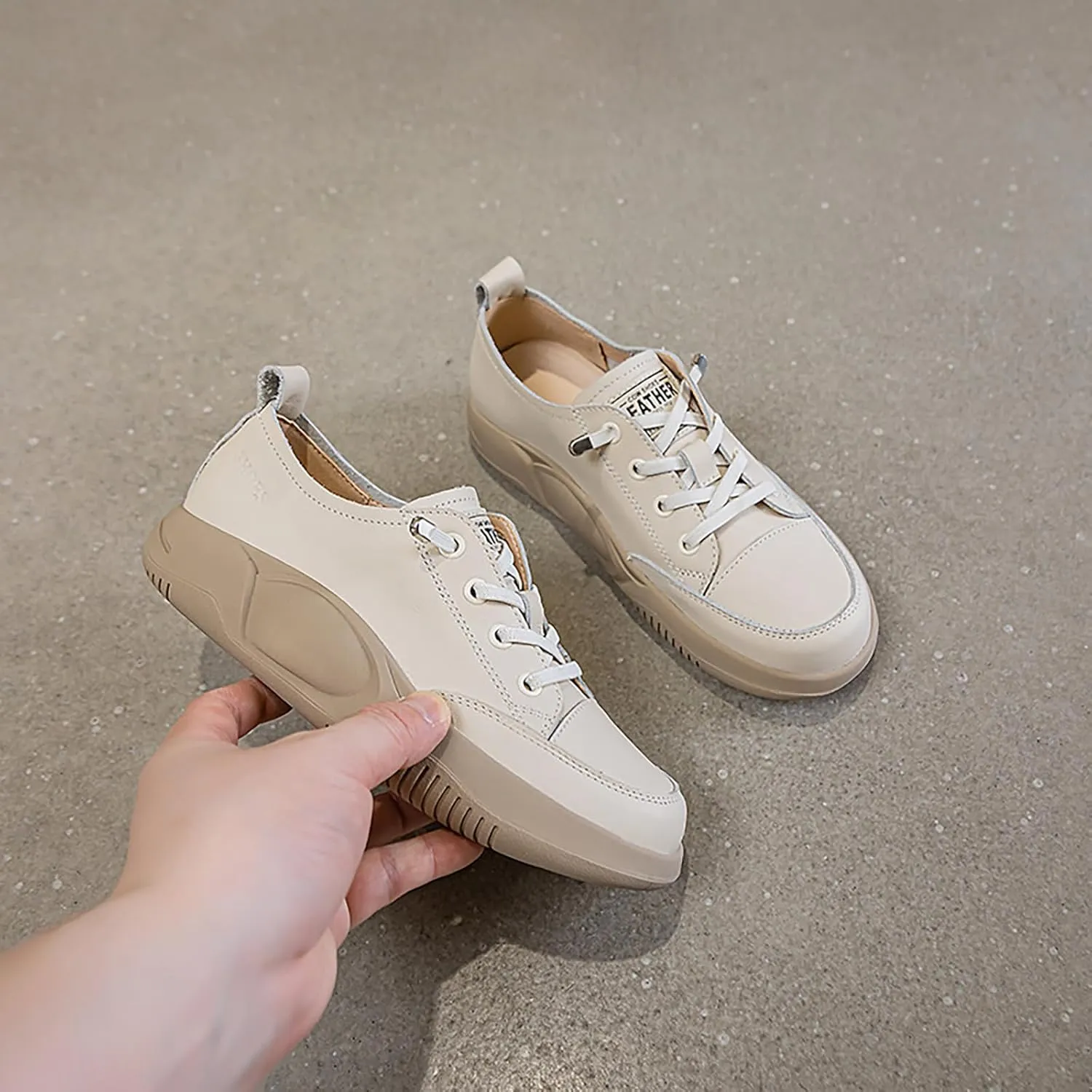 Women's Lace up Platform Increase Height Fashion Sneakers,Retro Low Top Comfort Lightweight Walking Shoes Anti-Slip Thick Soled Leather Running Sneakers