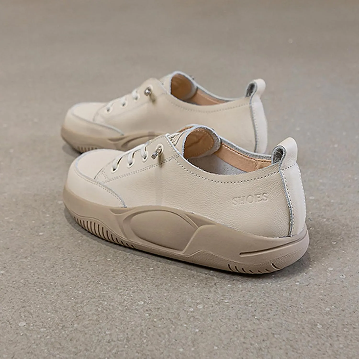 Women's Lace up Platform Increase Height Fashion Sneakers,Retro Low Top Comfort Lightweight Walking Shoes Anti-Slip Thick Soled Leather Running Sneakers
