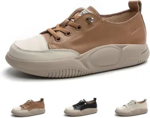 Women's Lace up Platform Increase Height Fashion Sneakers,Retro Low Top Comfort Lightweight Walking Shoes Anti-Slip Thick Soled Leather Running Sneakers