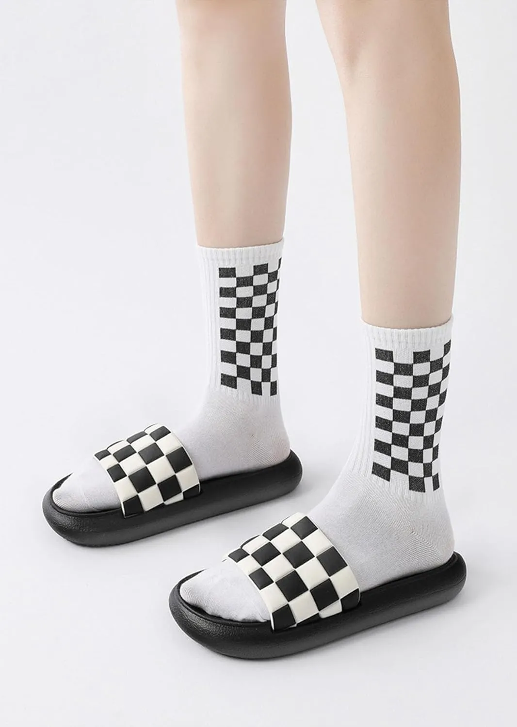 Women's Men's Checkerboard Slippers Shower Sandals Quick Drying Thick Sole Non-Slip Lightweight Household Bathroom Checkered Slippers Garden Bedroom Checkerboard Slides Sandals
