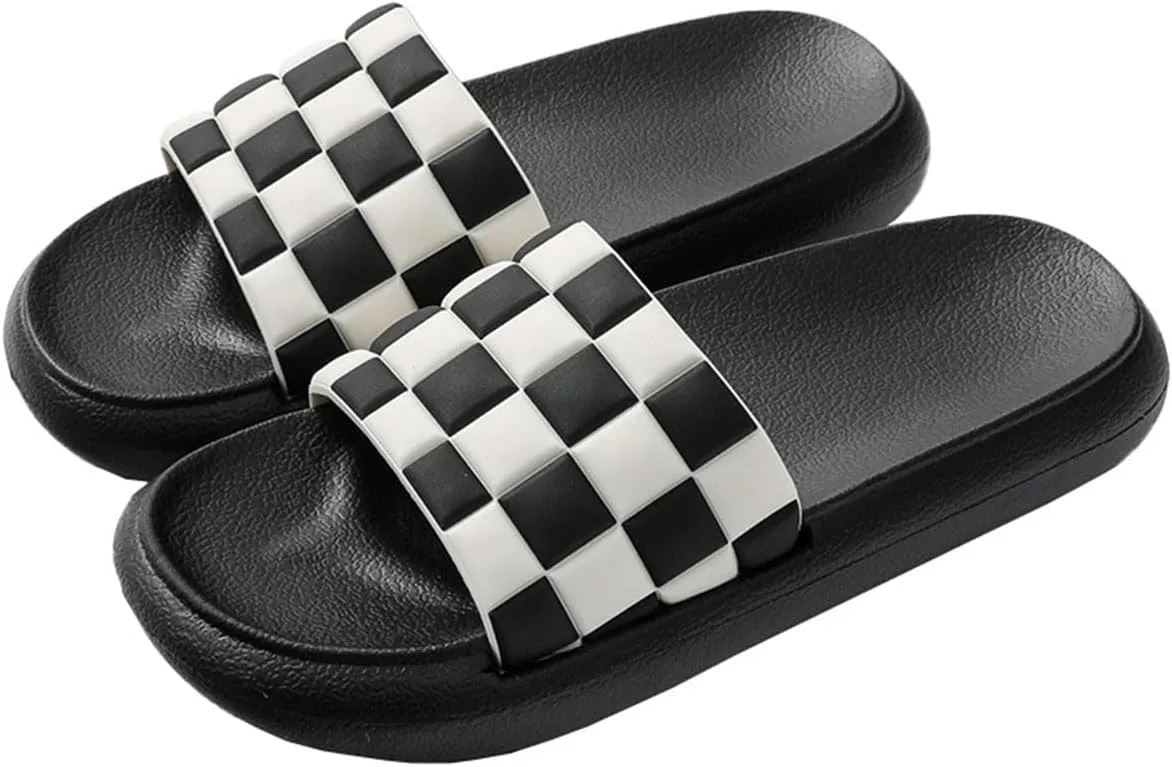 Women's Men's Checkerboard Slippers Shower Sandals Quick Drying Thick Sole Non-Slip Lightweight Household Bathroom Checkered Slippers Garden Bedroom Checkerboard Slides Sandals