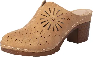 Women's Mules & Clogs Chunky Heel Spring Shoes Closed Toe Hollow Sandals Retro Slip On Slides Loafer Platform Mules