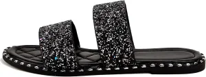 Women's Open Toe Flat Sandals Rhinestone Glitter On Casual Fashion Slippers Quick Drying Indoor & Outdoor Slides