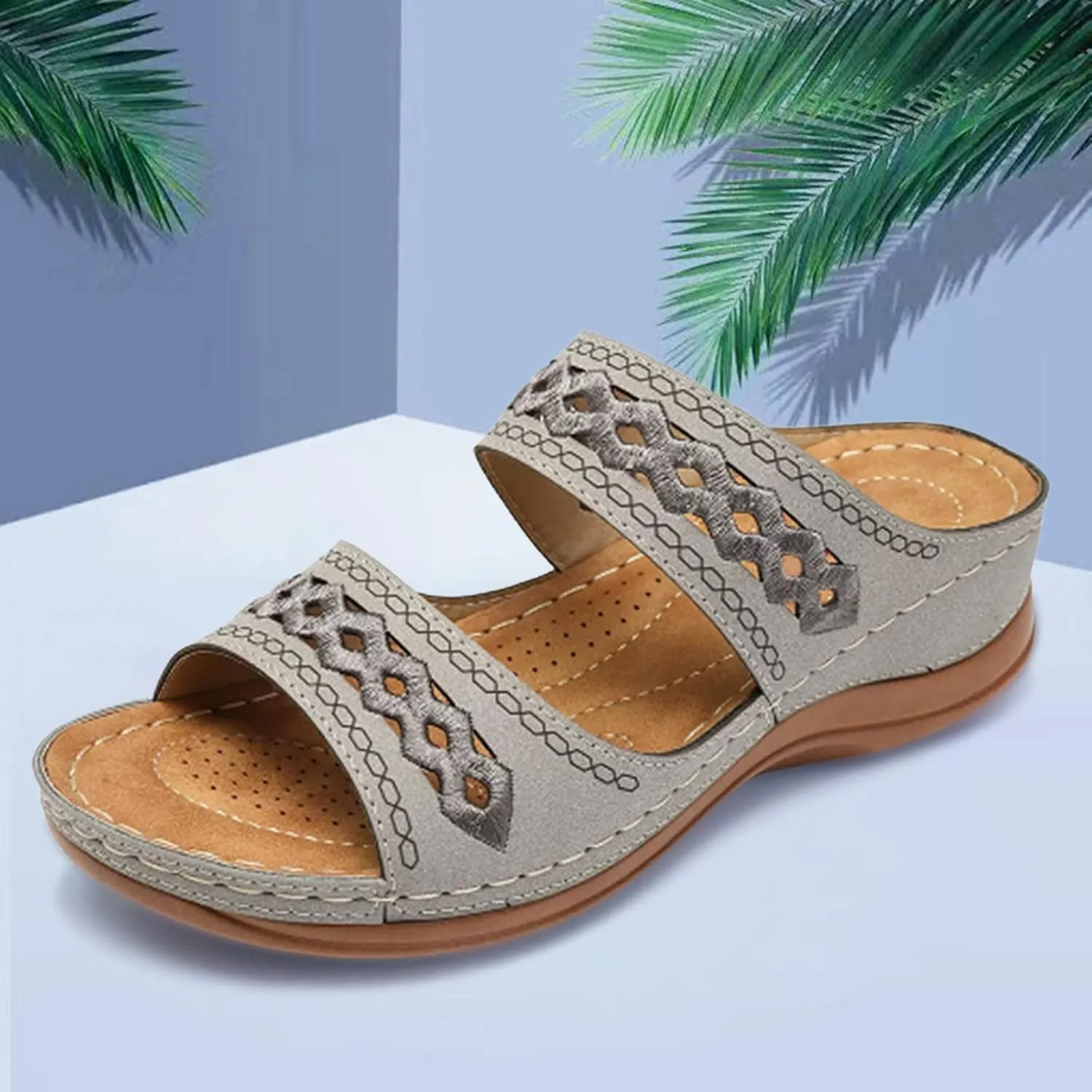 Womens Orthopedic Mesh Sandals Breathable Hollow Design Summer Casual Slides Comfortable Arch Support Beach Walking Shoes Quick Dry Sport Footwear Orthopedic Shoes for Women