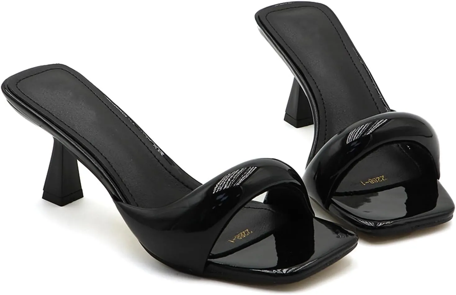 Women's Patent Leather One-Strap Low-Heeled Slip-On Fashion Sandals Sexy Square Open Toe Comfortable Mid-Heel Non-Slip Party Wedding Formal Mules