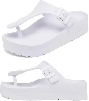 Womens Platform Sandals with Arch Support, Adjustable Buckle Beach Sandal Woman Comfort Lightweight Ultra Cushion EVA Slides