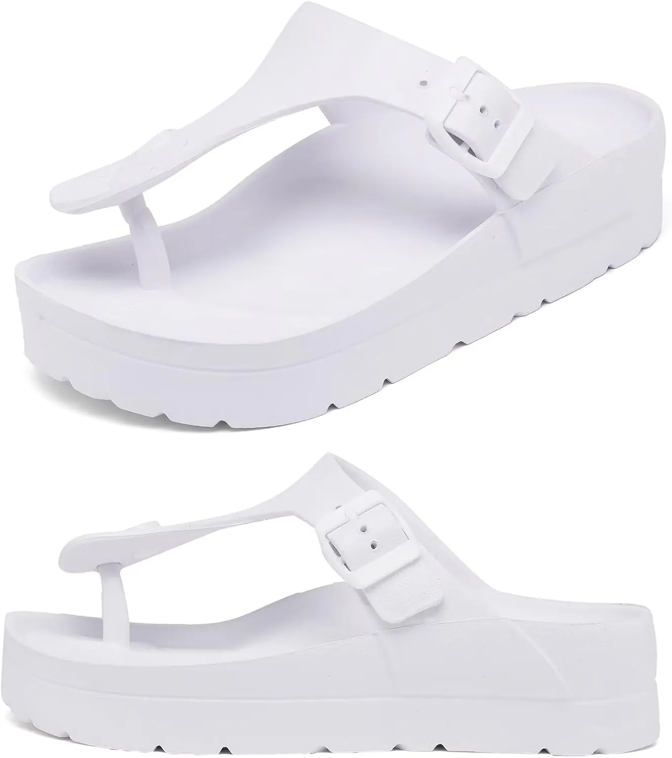 Womens Platform Sandals with Arch Support, Adjustable Buckle Beach Sandal Woman Comfort Lightweight Ultra Cushion EVA Slides