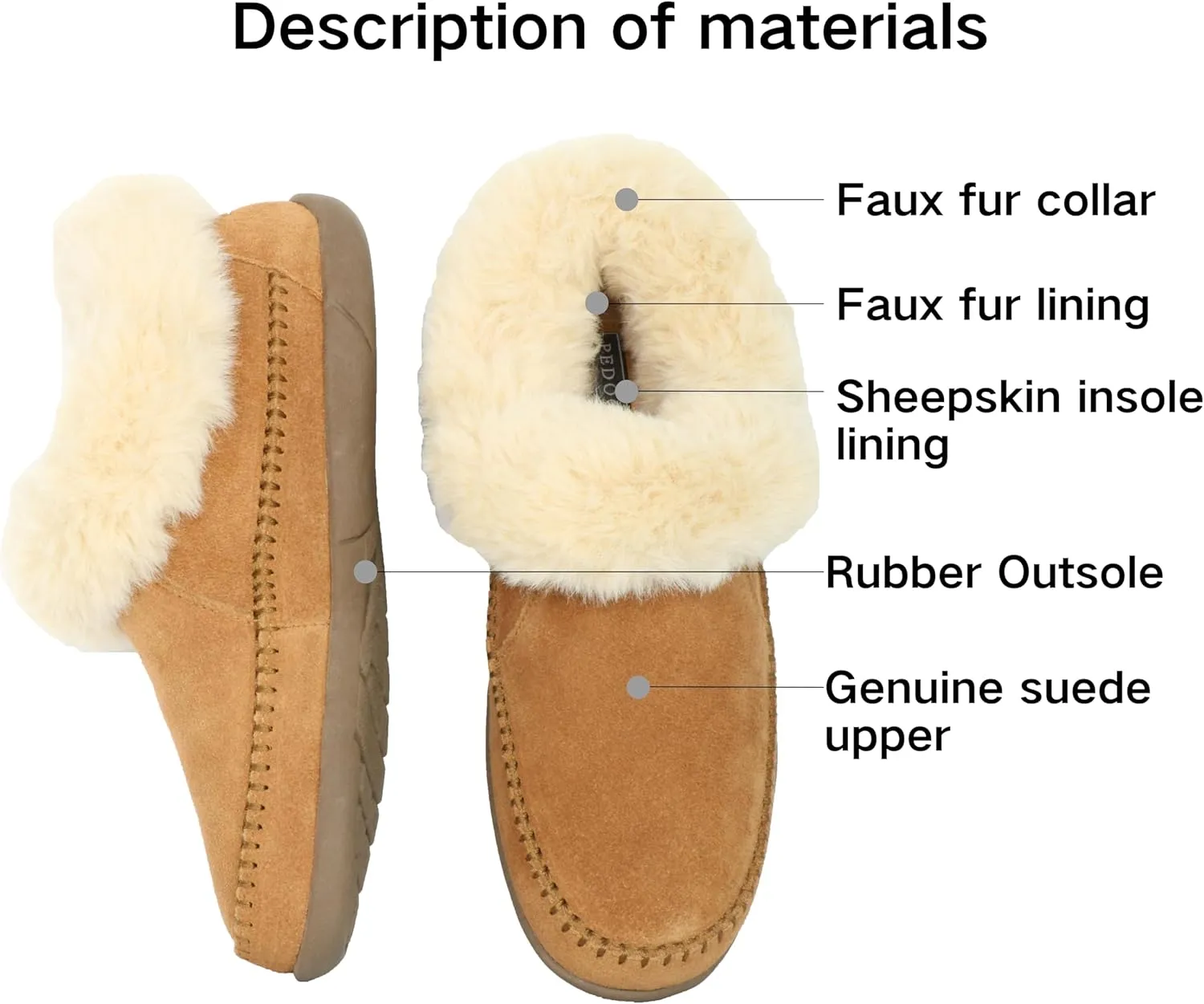 Women's Slippers Genuine Suede Memory Foam Winter House Fluffy Slippers with Faux Fur Collar and Sheepskin Insole Indoor and Outdoor Warm Shoes Rubber Sole