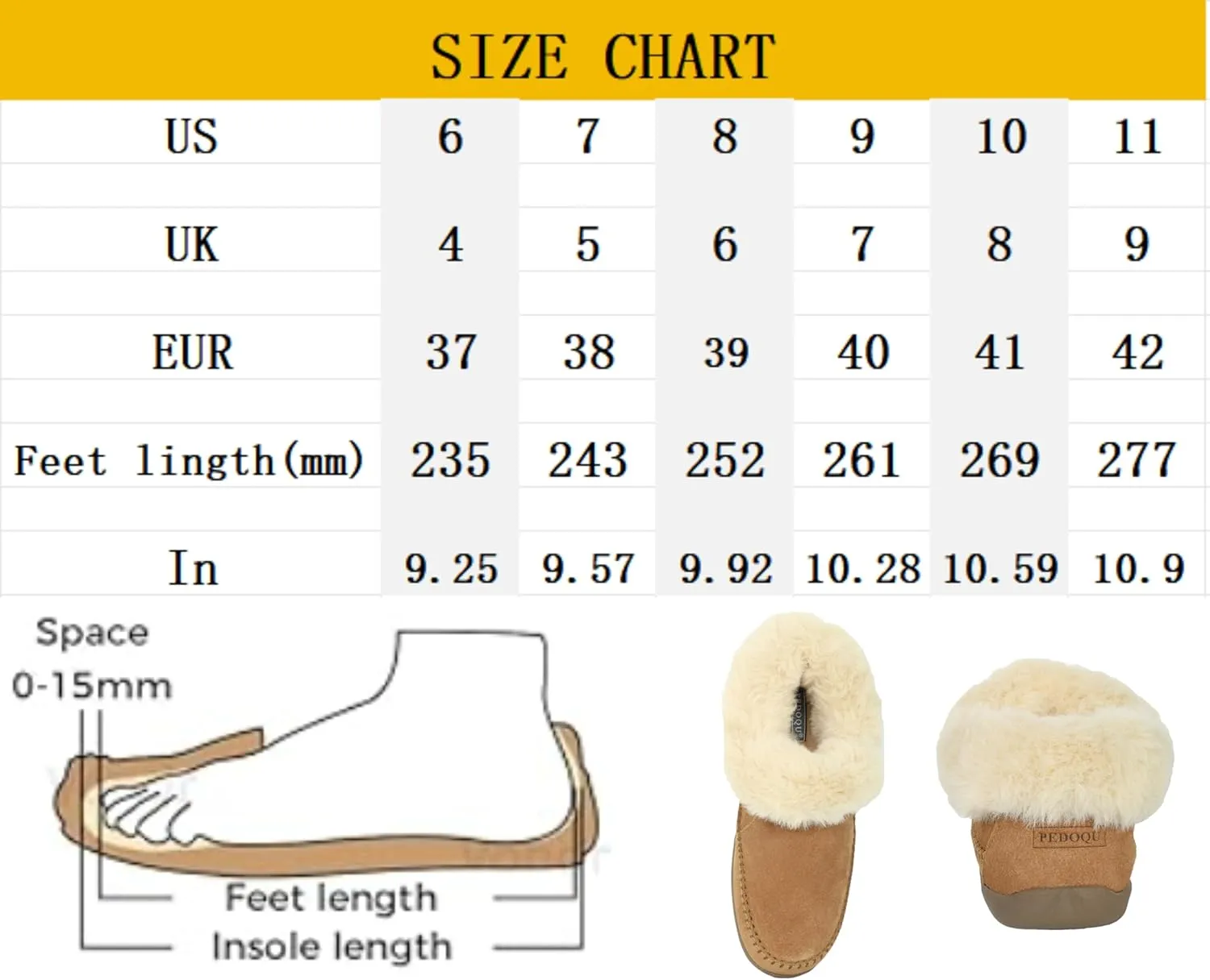 Women's Slippers Genuine Suede Memory Foam Winter House Fluffy Slippers with Faux Fur Collar and Sheepskin Insole Indoor and Outdoor Warm Shoes Rubber Sole