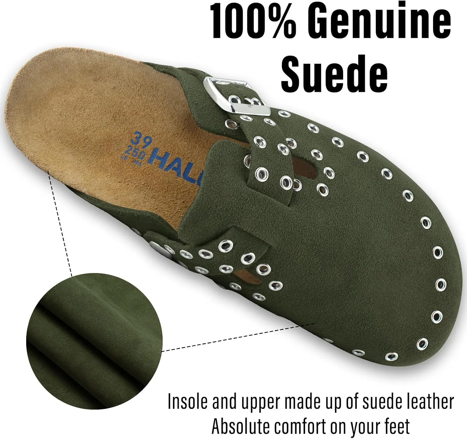 Women's Suede Clogs Leather Mules Cork Footbed Rivet Potato Shoes with Arch Support Men's Comfort Slip-On Clogs