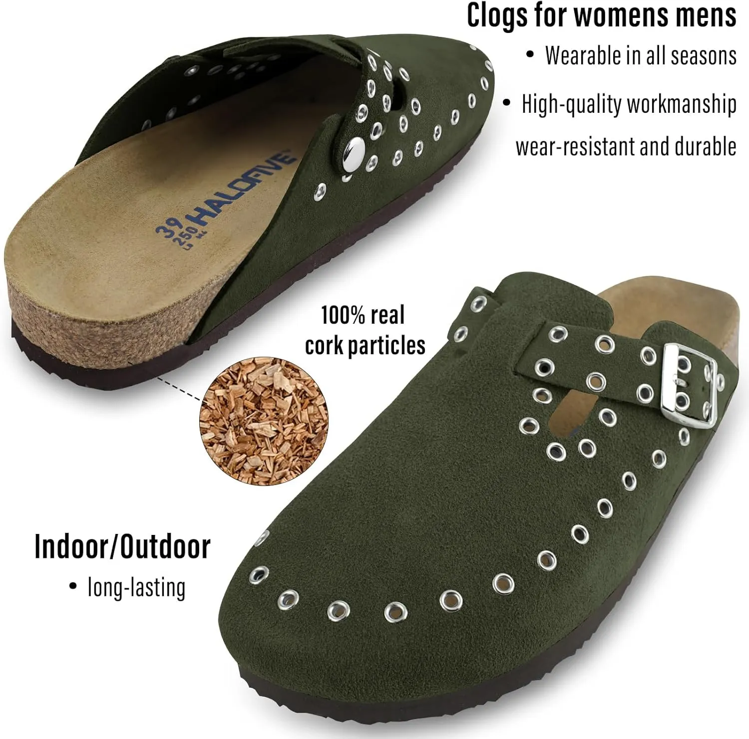 Women's Suede Clogs Leather Mules Cork Footbed Rivet Potato Shoes with Arch Support Men's Comfort Slip-On Clogs