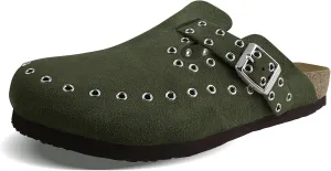 Women's Suede Clogs Leather Mules Cork Footbed Rivet Potato Shoes with Arch Support Men's Comfort Slip-On Clogs