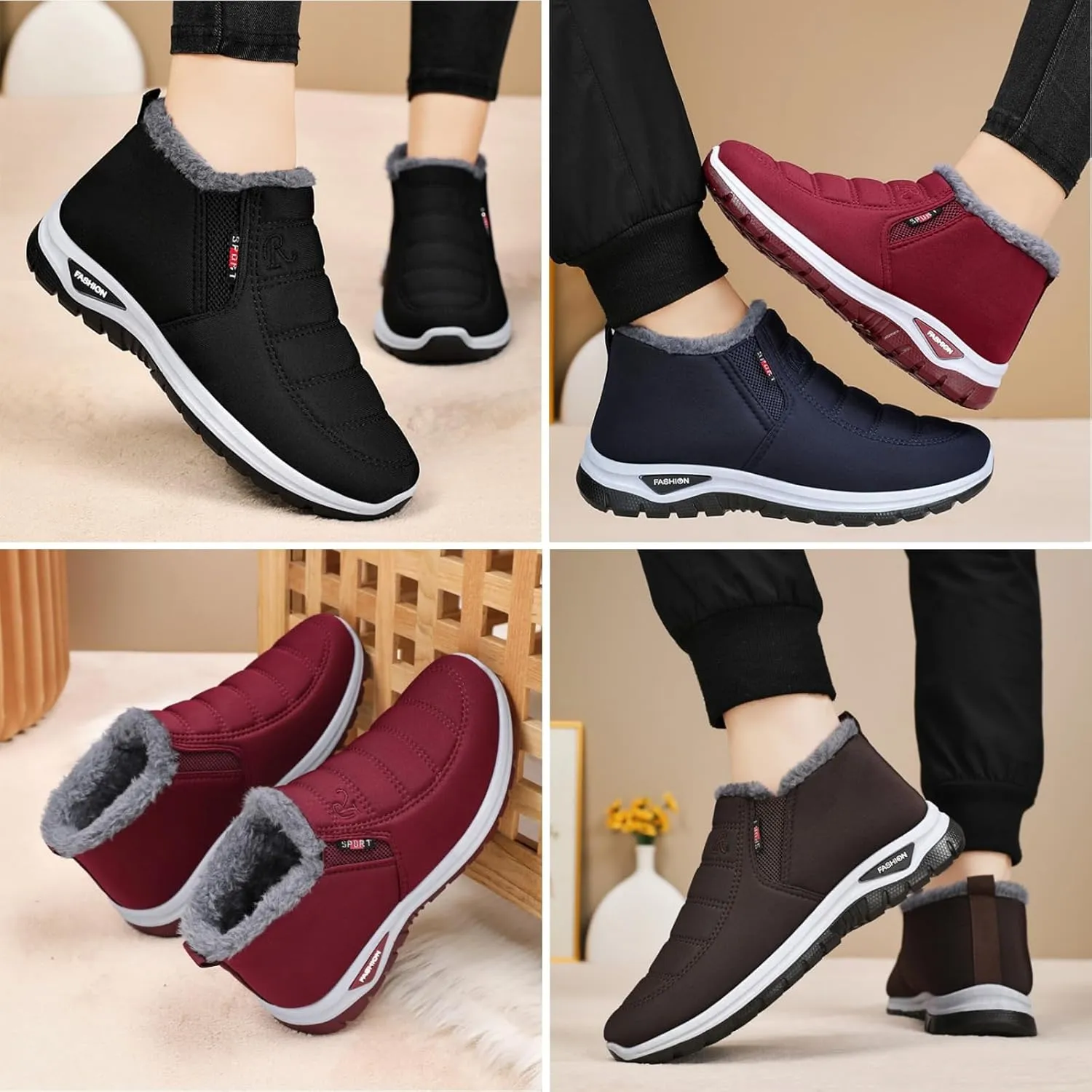 Women's Warm Sheepskin-Lined Boots Winter Snow Boots Comfortable Waterproof Orthopedic Ankle Boots Fur Fuzzy Slip On Warm Arch Support Shoes