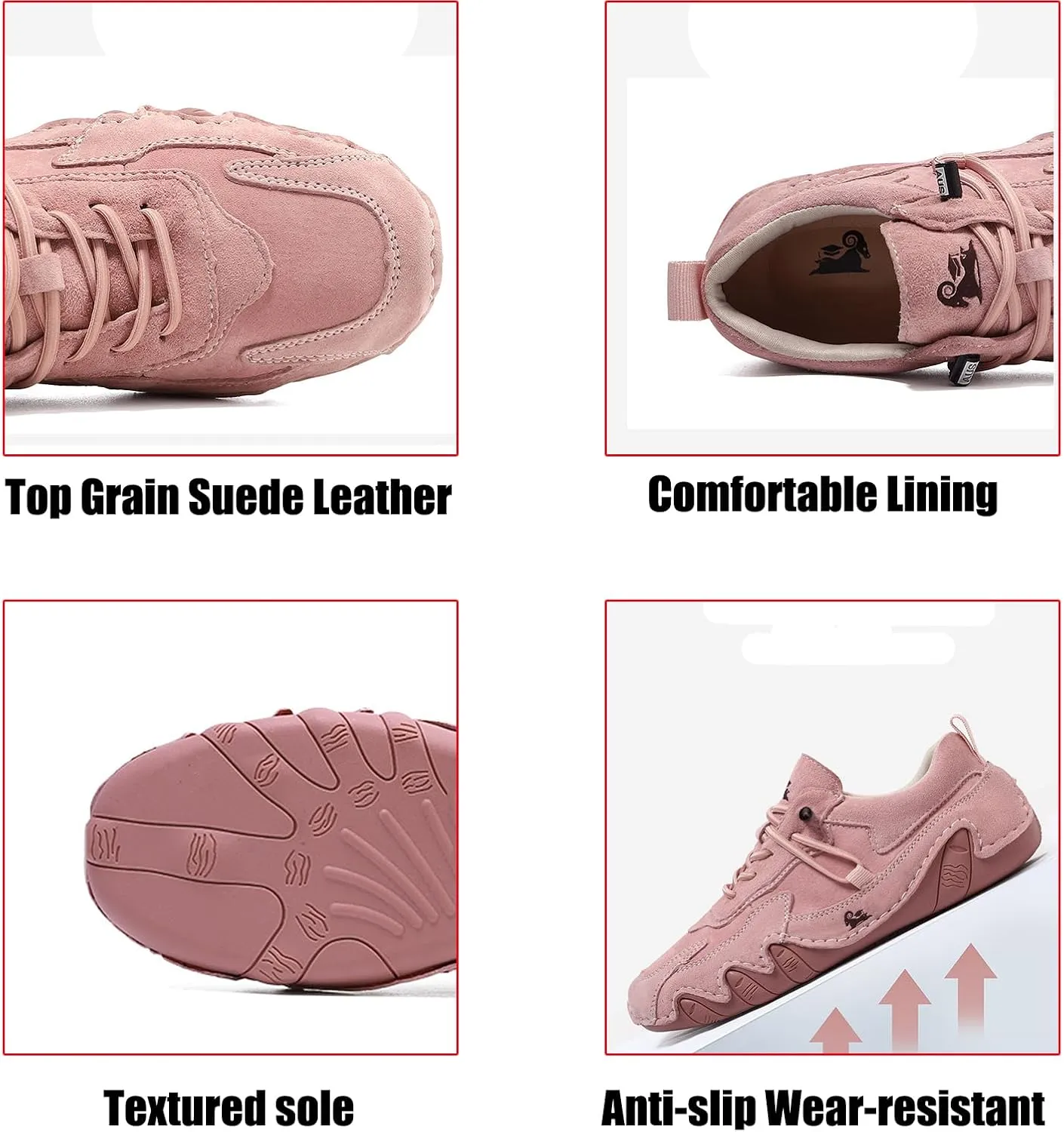 Women's Waterproof Suede Casual Walking Shoes for Hiking Camping & Driving All Season Fashion Retro Elastic Lace Up Hand Stitched Outdoor Sports Sneakers