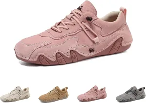 Women's Waterproof Suede Casual Walking Shoes for Hiking Camping & Driving All Season Fashion Retro Elastic Lace Up Hand Stitched Outdoor Sports Sneakers