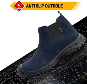 Work Boots for Men Safety Steel Toe Boots for Construction Soft Toe Welding Boots Women Slip on Chelsea Booties Puncture Proof Industry Shoes 6 INCH (10, Navy Blue)