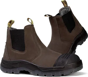 Work Boots for Men, Steel/Soft Toe Waterproof Working Boots, Slip Resistant Slip-on Safety Static Dissipative Working Shoes (Dark Brown)