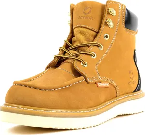 Work Boots Men MOC TOE, Soft Toe 6” Full Grain Leather Breathable Water Resistant, Non Slip Wedge Comfortable Mens Work Boots Lightweight