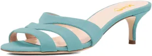 XYD Women Open Toe Kitten Sandals Cutout Low Heel Mules Daily Wear Dress Slides Multi Strap Summer Pumps Shoes