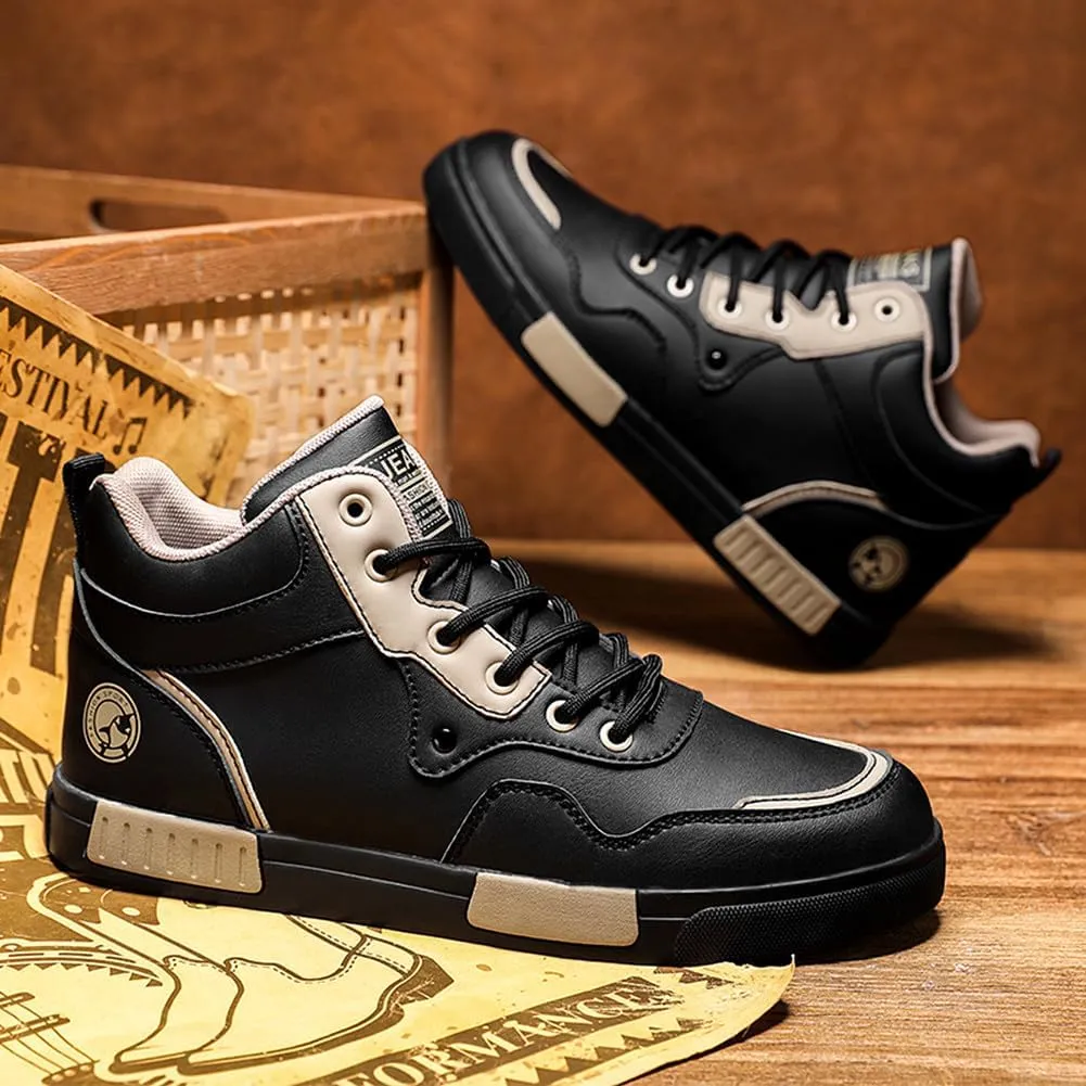 YAXE Men's Casual PU High Top Lace Up Skateboarding Shoes Sports Sneakers