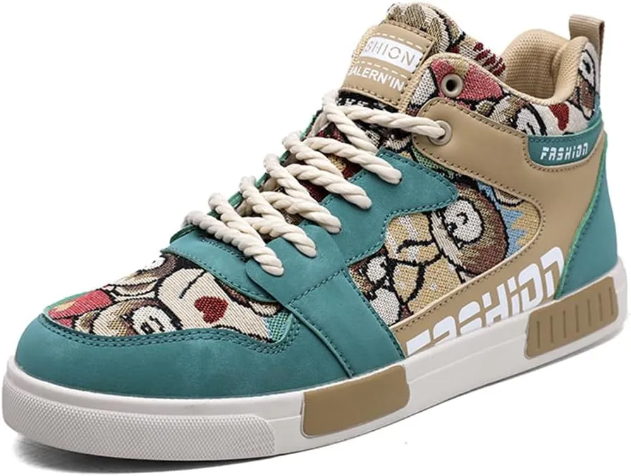 YAXE Men's Casual PU High Top Lace Up Skateboarding Shoes Sports Sneakers
