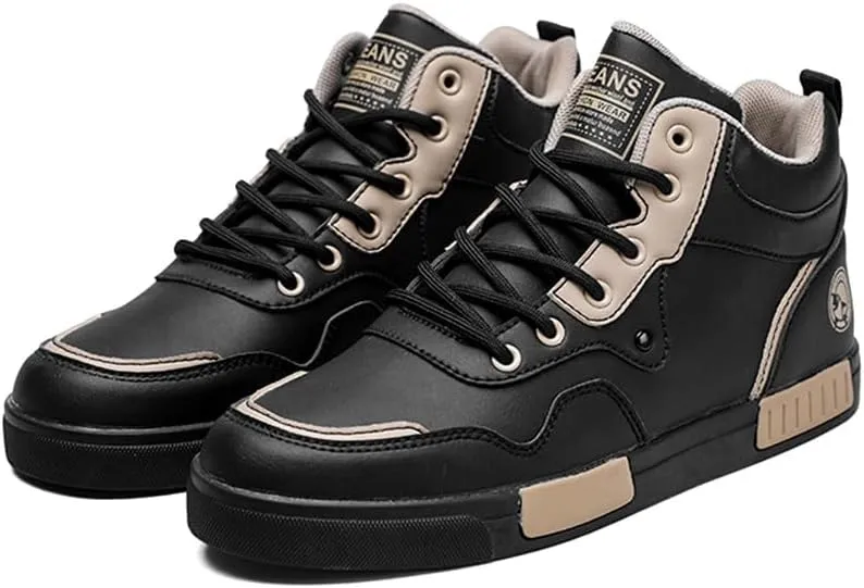 YAXE Men's Casual PU High Top Lace Up Skateboarding Shoes Sports Sneakers