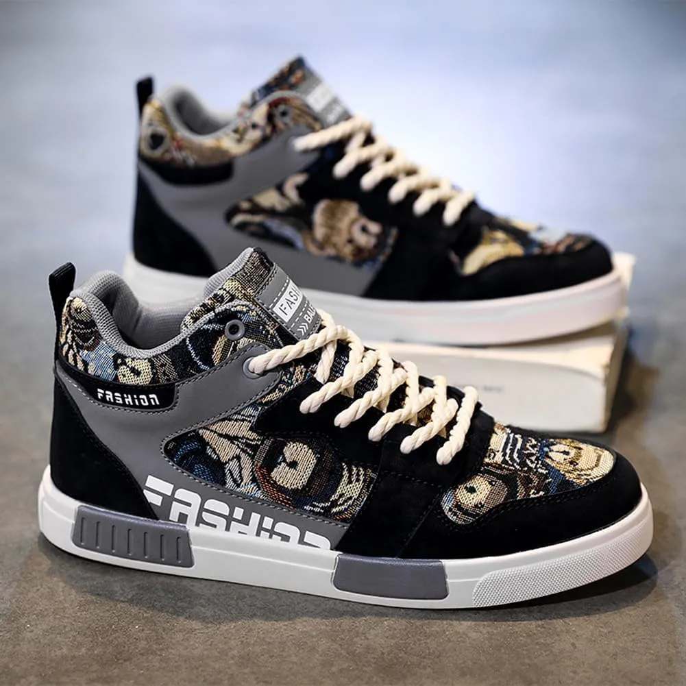 YAXE Men's Casual PU High Top Lace Up Skateboarding Shoes Sports Sneakers
