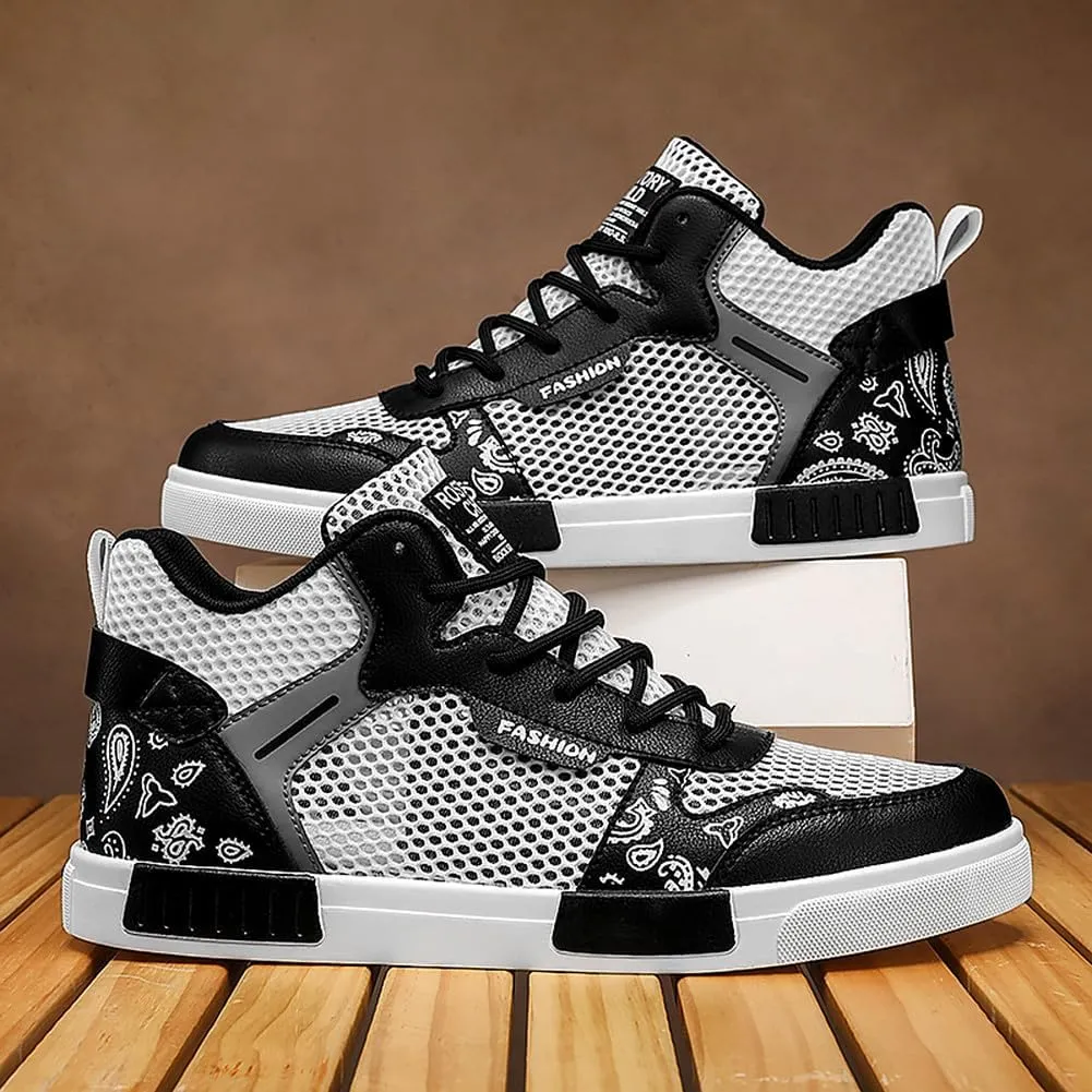 YAXE Men's Casual PU High Top Lace Up Skateboarding Shoes Sports Sneakers