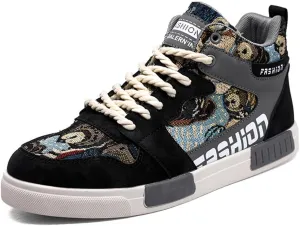 YAXE Men's Casual PU High Top Lace Up Skateboarding Shoes Sports Sneakers