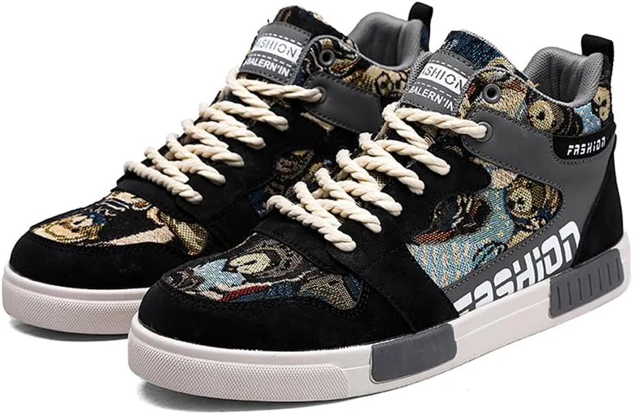 YAXE Men's Casual PU High Top Lace Up Skateboarding Shoes Sports Sneakers