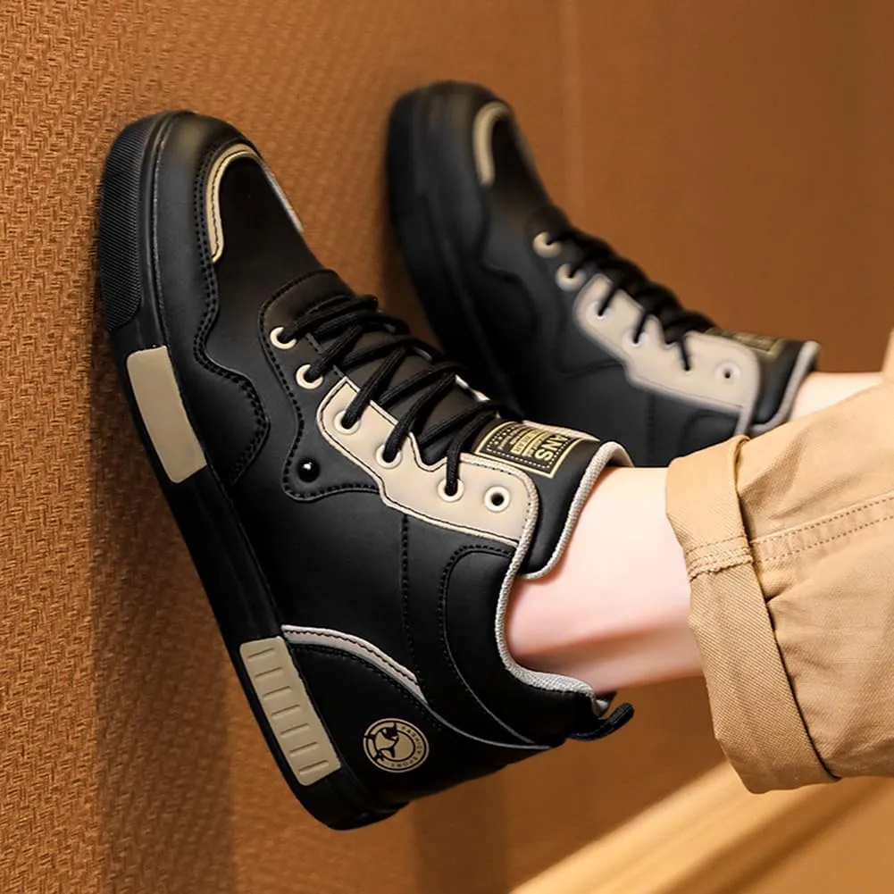 YAXE Men's Casual PU High Top Lace Up Skateboarding Shoes Sports Sneakers