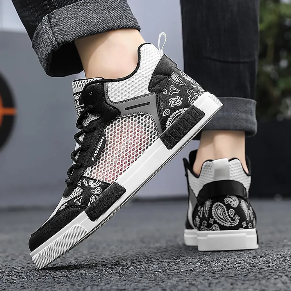 YAXE Men's Casual PU High Top Lace Up Skateboarding Shoes Sports Sneakers