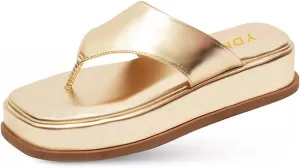 YDN Women Comfy Open Toe Platform Slip On Flip Flops Low Wedge Heels Slide Sandals Daily Dress Arch Support Shoes Size 4-16 US