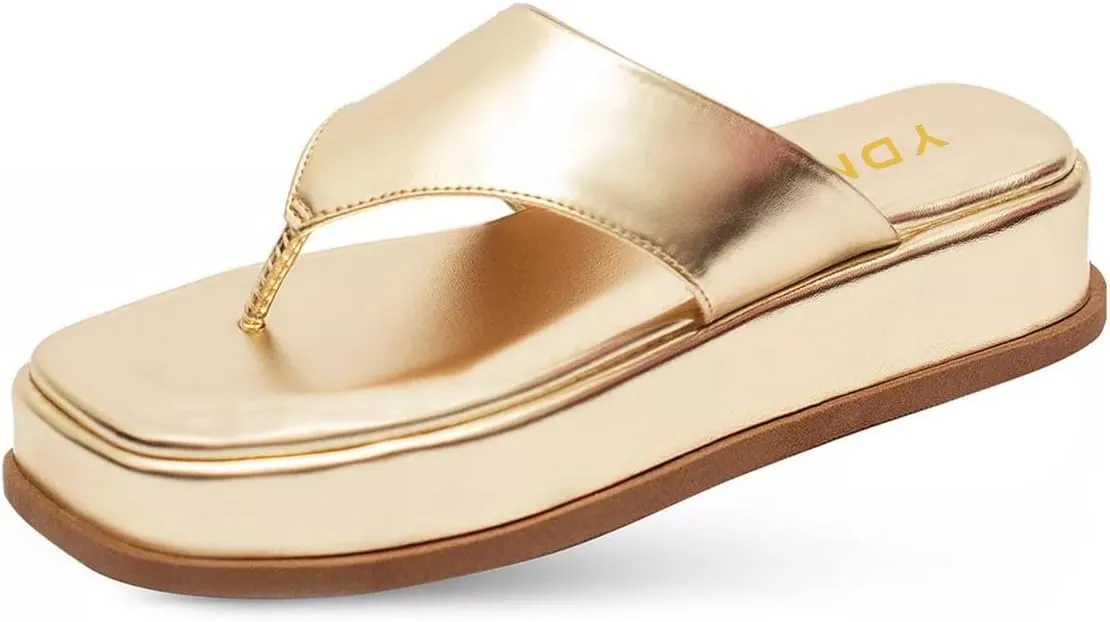 YDN Women Comfy Open Toe Platform Slip On Flip Flops Low Wedge Heels Slide Sandals Daily Dress Arch Support Shoes Size 4-16 US