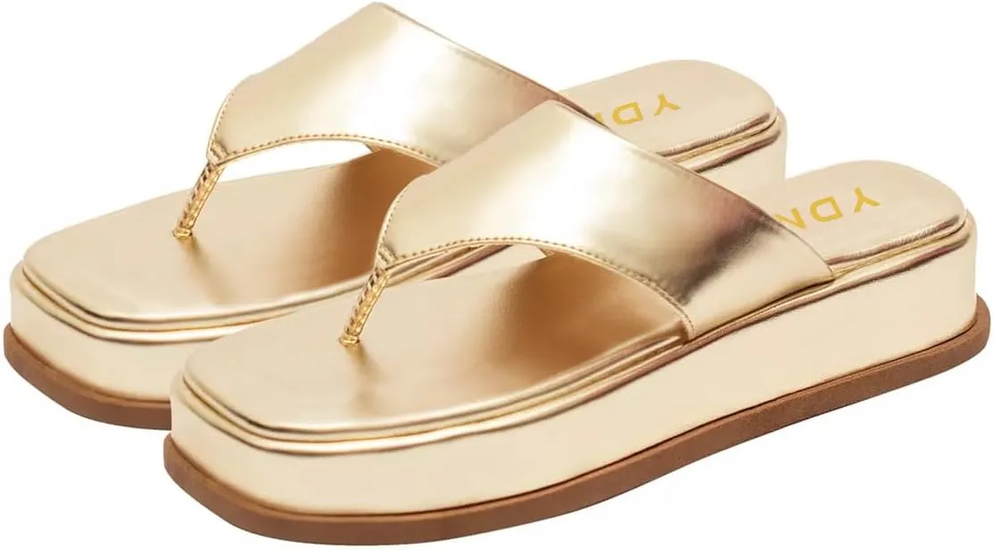 YDN Women Comfy Open Toe Platform Slip On Flip Flops Low Wedge Heels Slide Sandals Daily Dress Arch Support Shoes Size 4-16 US