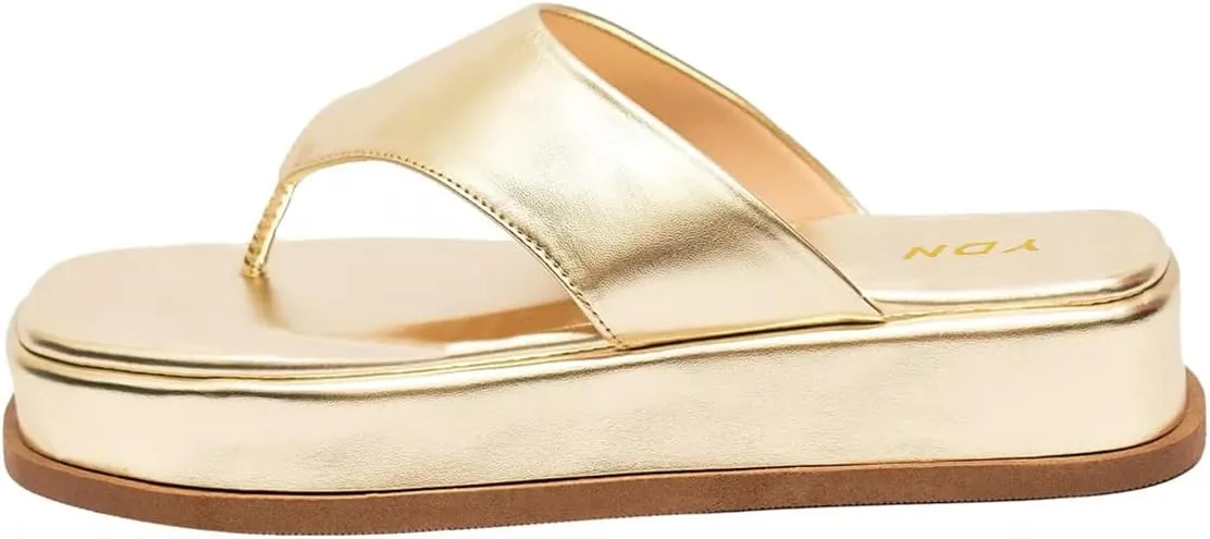 YDN Women Comfy Open Toe Platform Slip On Flip Flops Low Wedge Heels Slide Sandals Daily Dress Arch Support Shoes Size 4-16 US