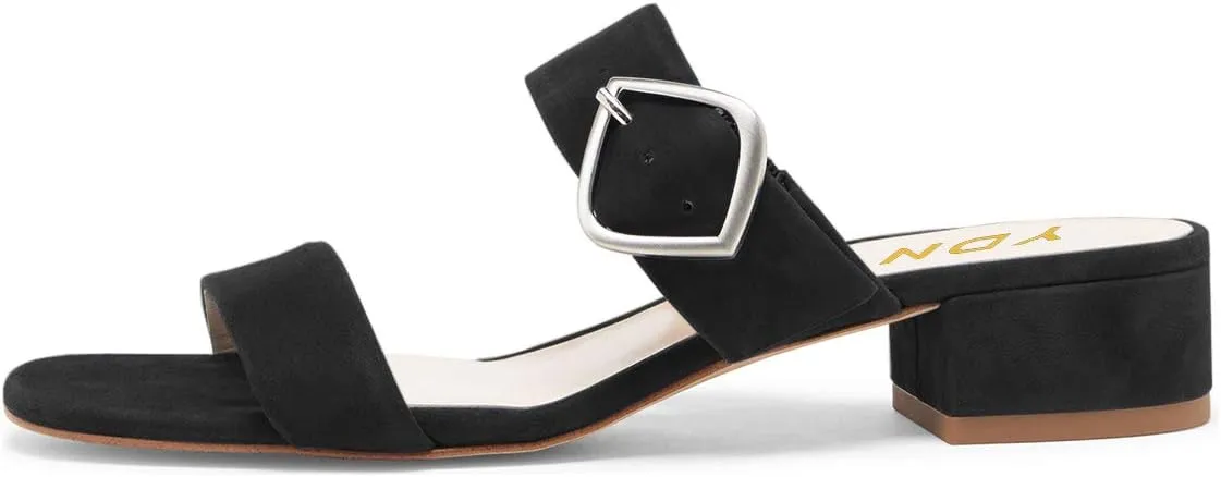 YDN Women Dressy Block Low Heel Mules Slip on Sandals Open Toe Pumps Slide Clogs Shoes