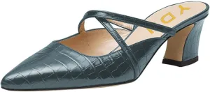 YDN Women Fashion Crocodile Print Mules Cross Straps Block Chunky Mid Low Heel Slip On Sandals 4-15 US