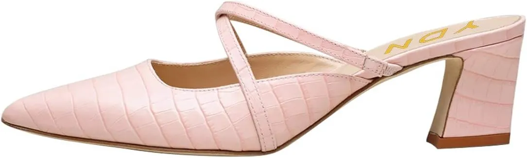 YDN Women Fashion Crocodile Print Mules Cross Straps Block Chunky Mid Low Heel Slip On Sandals 4-15 US