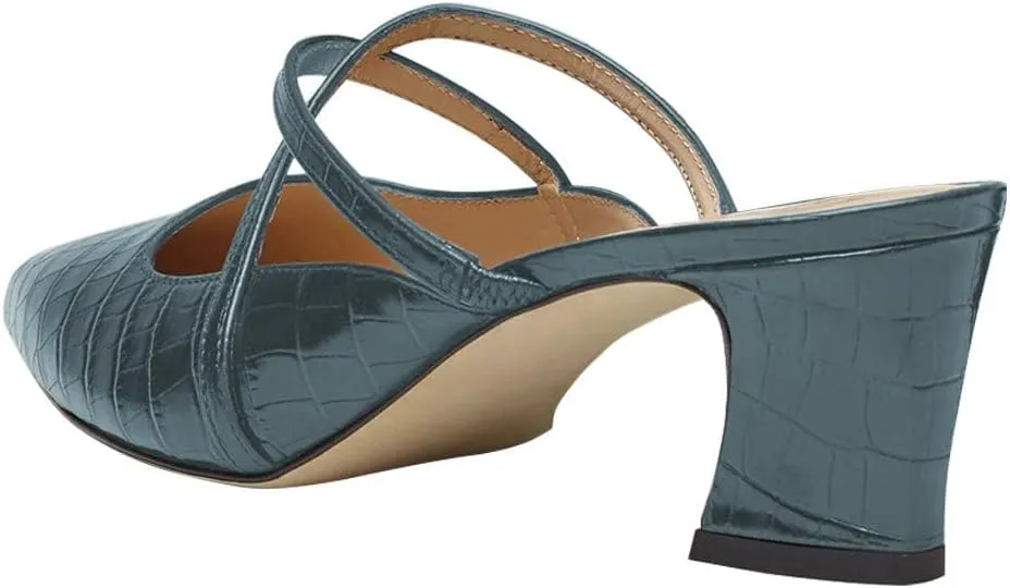 YDN Women Fashion Crocodile Print Mules Cross Straps Block Chunky Mid Low Heel Slip On Sandals 4-15 US