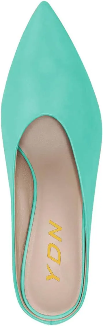 YDN Women Retro Pointed Toe Mules Pumps Block Mid Heel Slip On Slide Sandal Comfort Clog Shoes