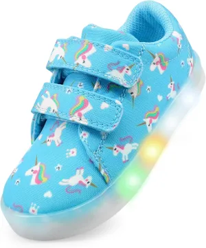 YESKIS Boys Girls Light Up Shoes Vivaki LED Canvas Cartoon Casual Sneakers for Toddler Little Kid Size 5-12