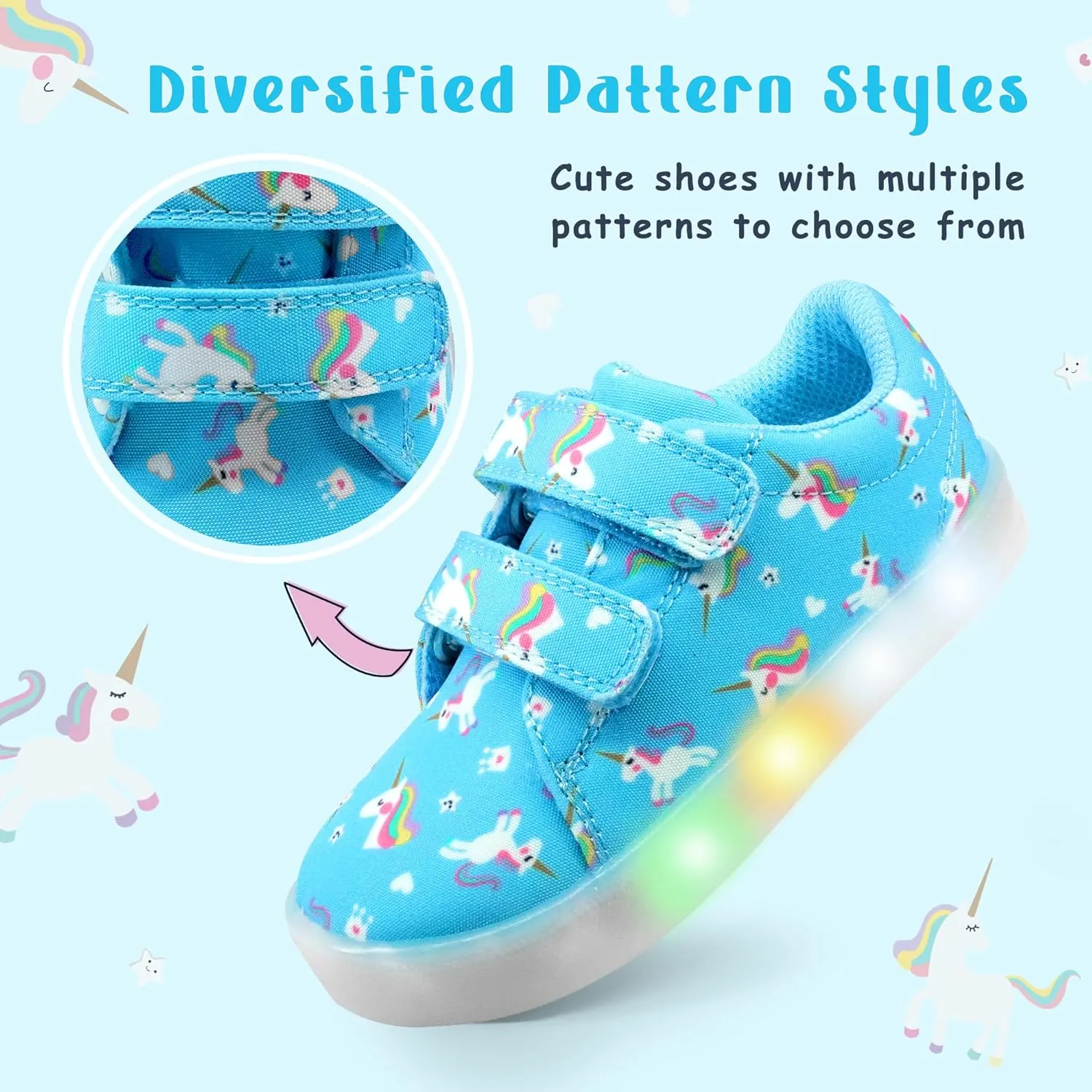 YESKIS Boys Girls Light Up Shoes Vivaki LED Canvas Cartoon Casual Sneakers for Toddler Little Kid Size 5-12