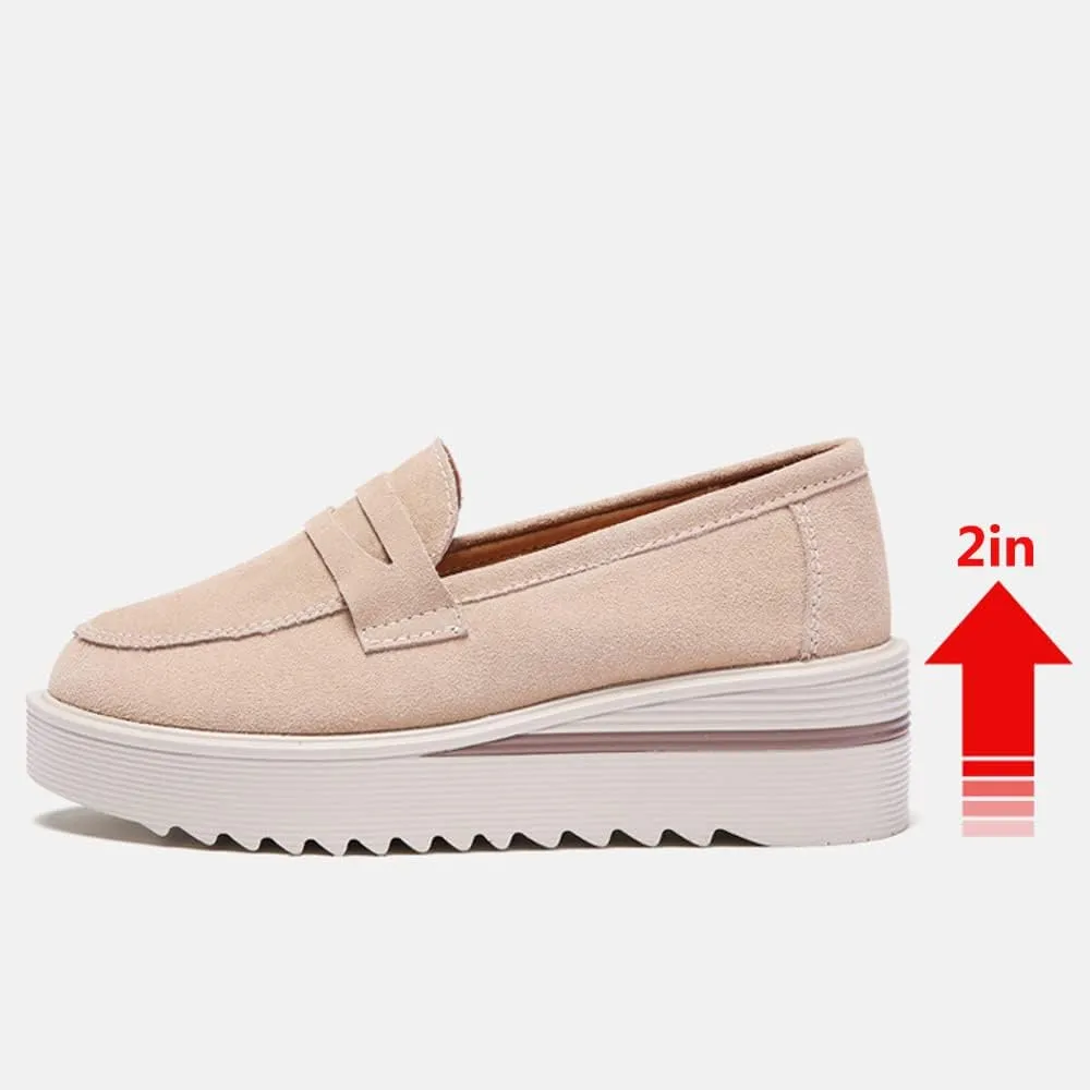 YING LAN Women Platform Slip On Loafers Comfort Suede Moccasins Wide Low Top Wedge Casual Shoes